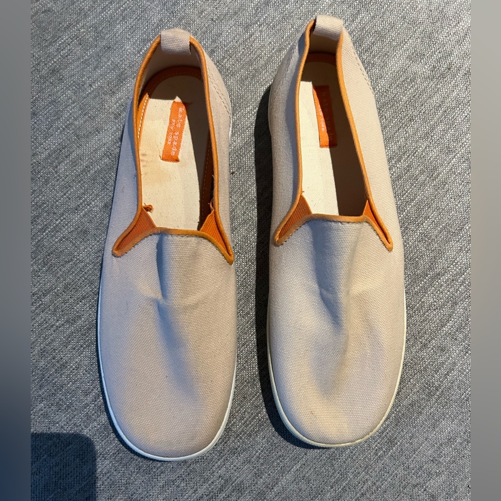 Kate Spade Beige Canvas With Orange Trim Slip-On Sneakers Size 8 NWOT